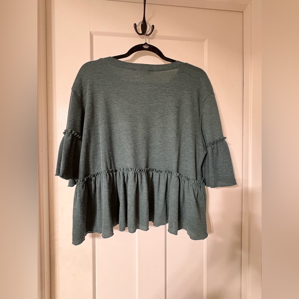 Altar’d State Forest Green Ruffle Hem Knit Cropped Top